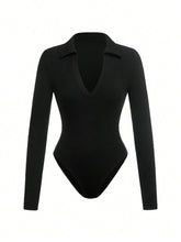 Casual Solid Color Knitted Turtleneck Long Sleeve Bodysuit For Women